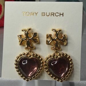 Tory Burch earrings gold with heart shaped brand new
